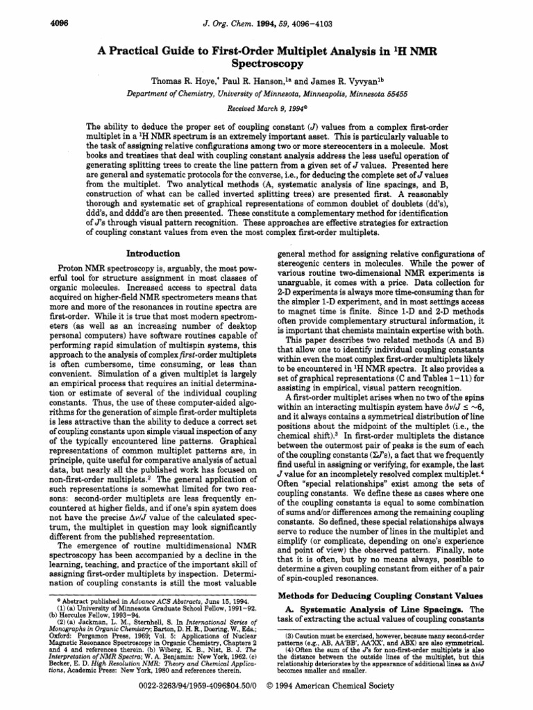 First-Order Multiplet Analysis in NMR | PDF | Nuclear Magnetic ...