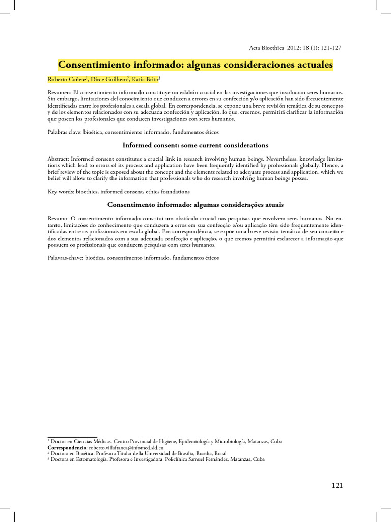 Consideraciones sobre Consentimiento Informado | PDF | Cuidado de la ...