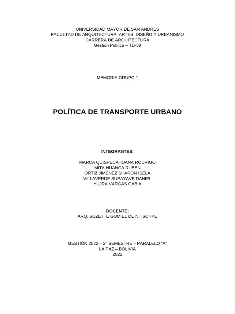 Politica de Transporte Urbano | PDF | Transporte | Business