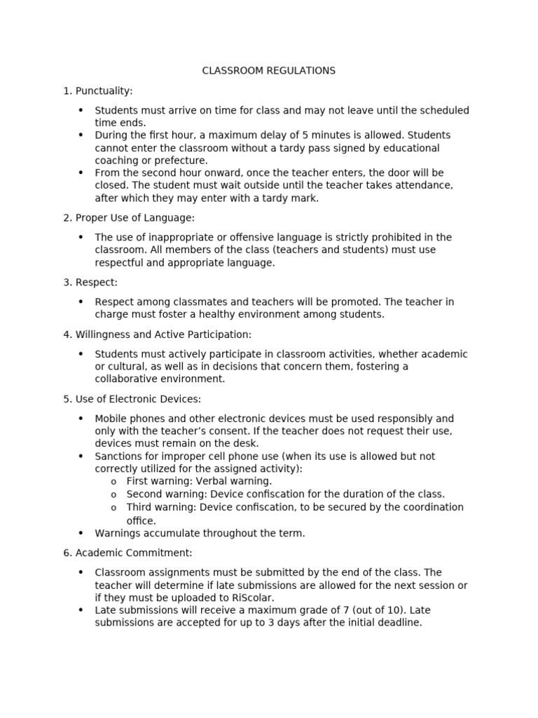 Classroom Regulations and Guidelines | PDF | Classroom | Teachers