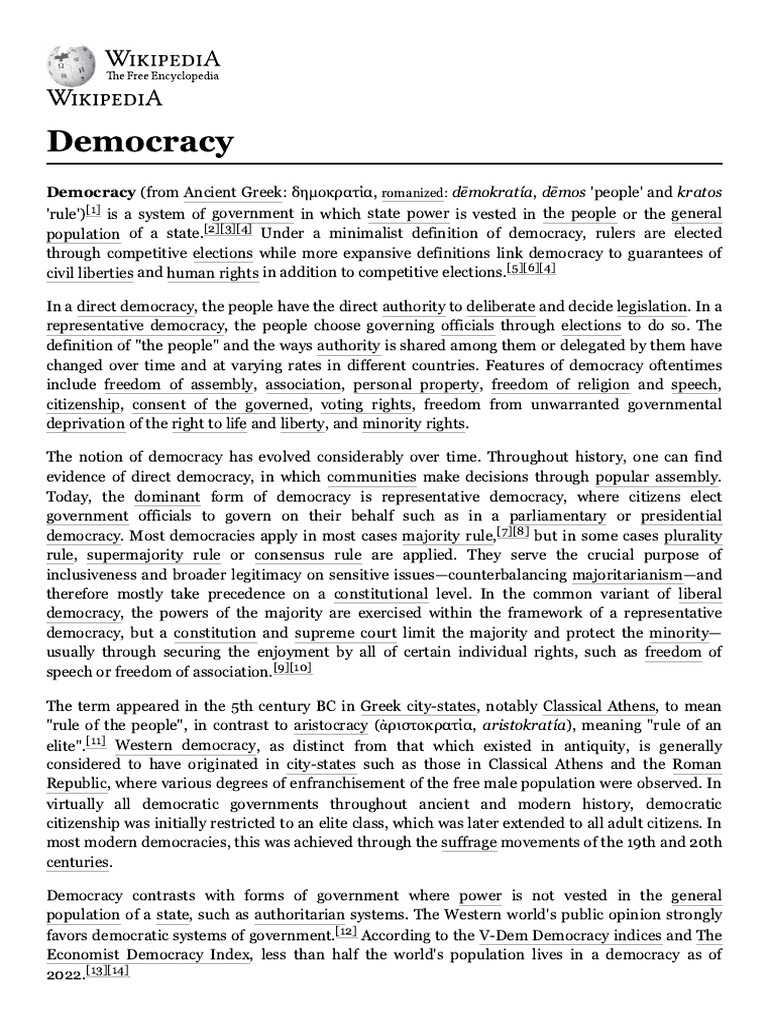 Democracy - Wikipedia | PDF