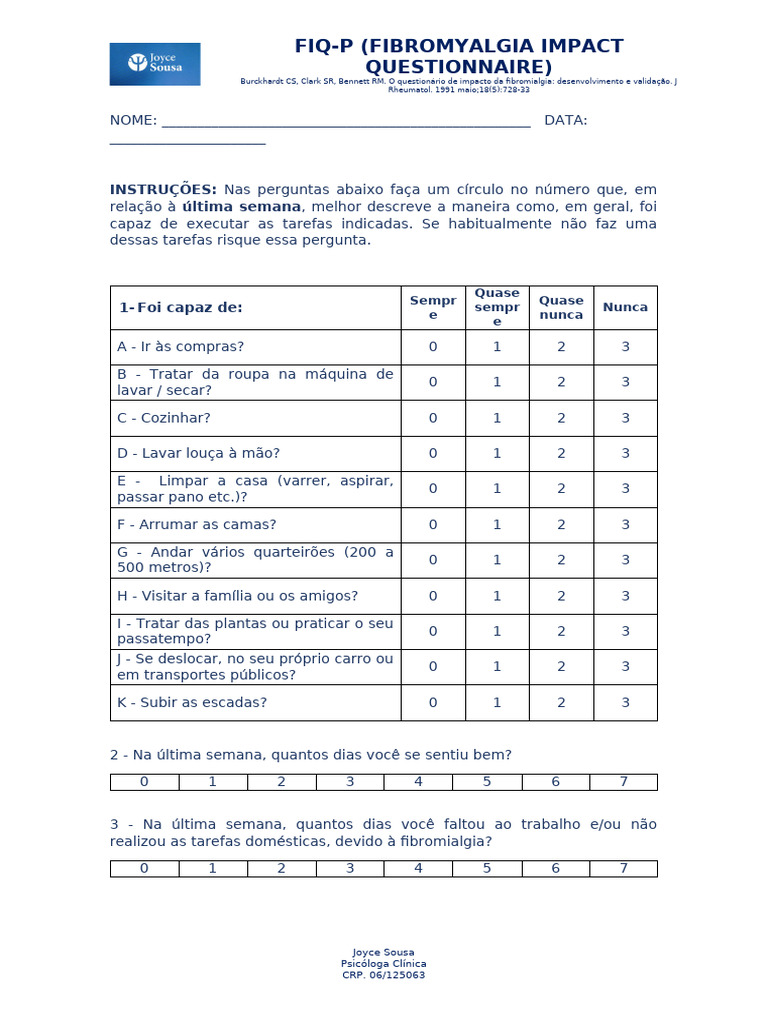 Questionário de Impacto da Fibromialgia | PDF