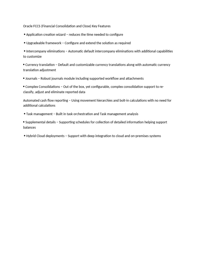 Key Features of Oracle FCCS | PDF