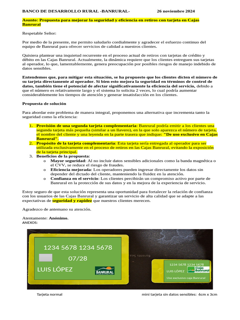 Propuesta Mini Tarjeta Caja Banrural | PDF