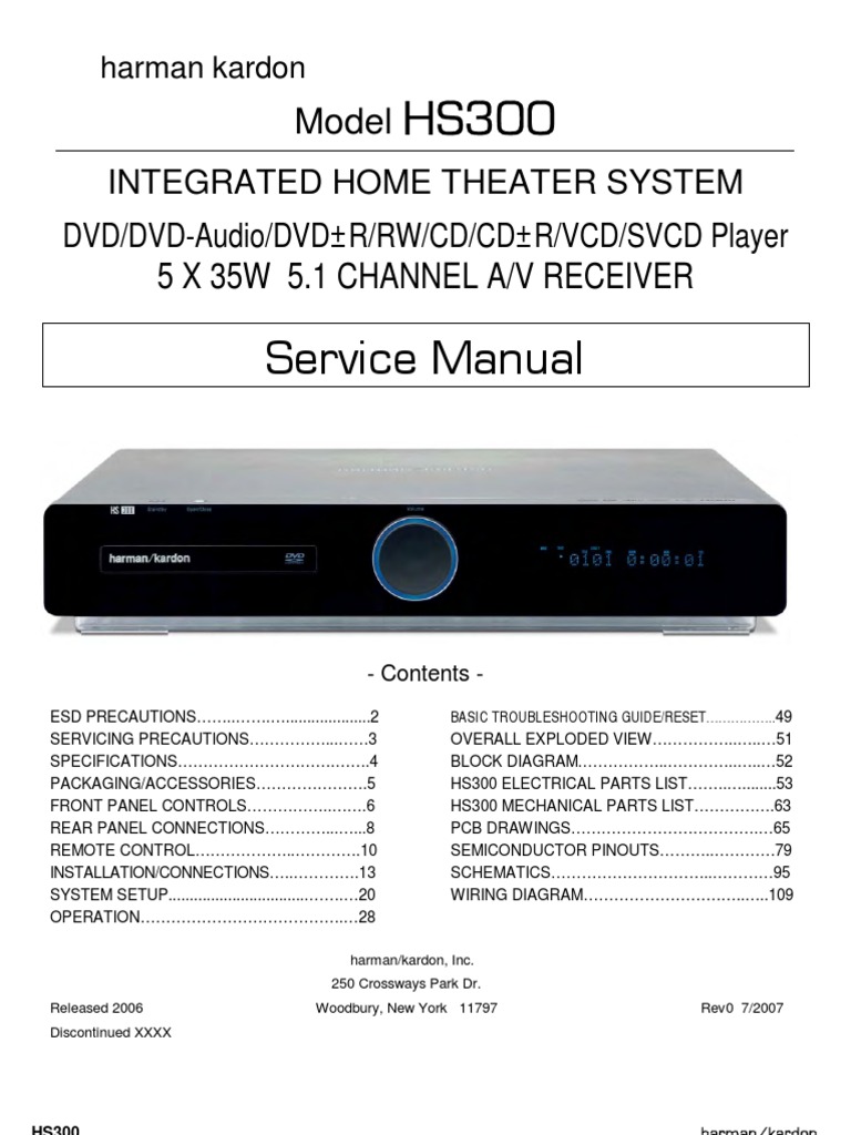 Harman Kardon HS300 PDF Video Television
