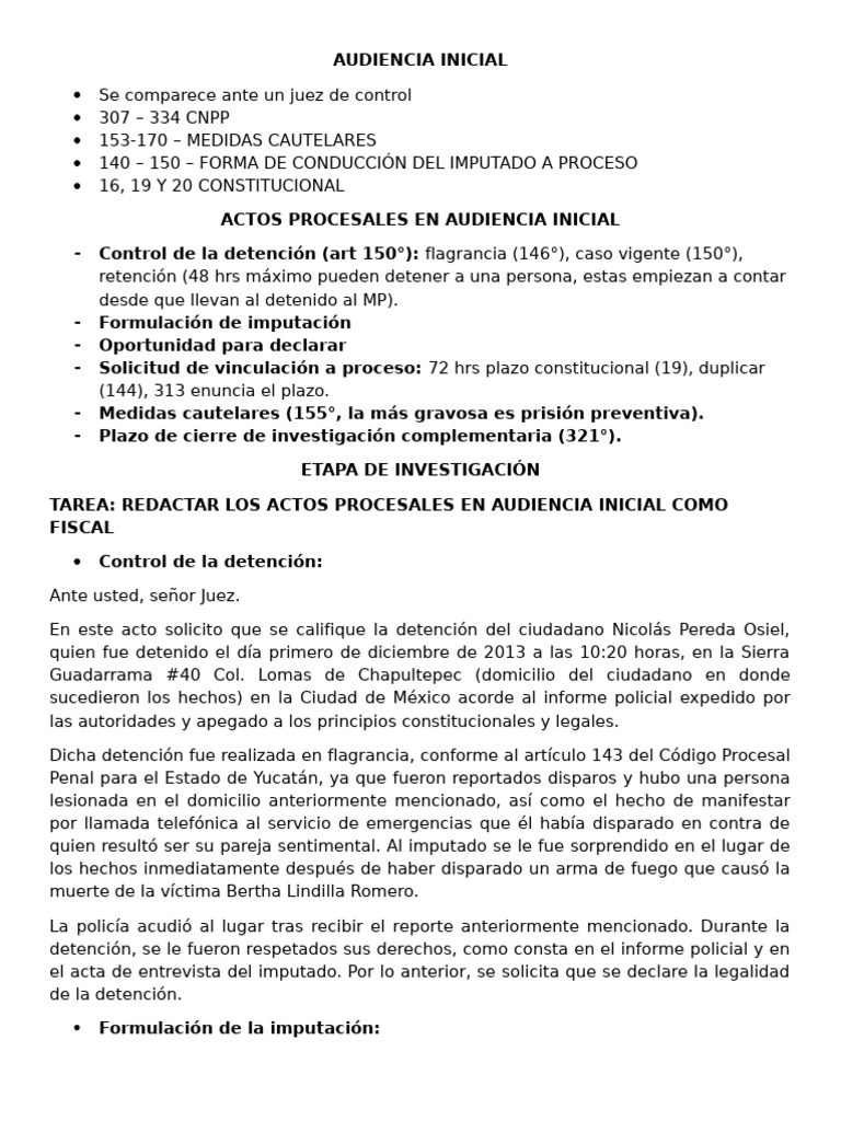 Actos Procesales en Audiencia Inicial | PDF | Mandato | Justicia penal