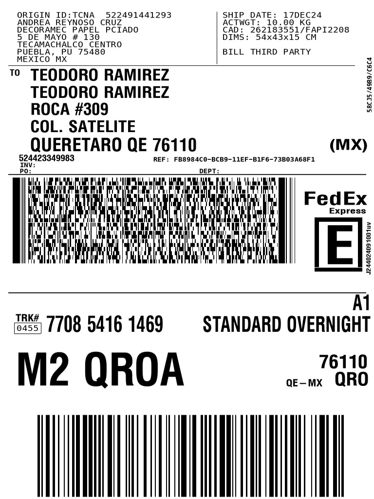 M2 Qroa: Queretaro Qe 76110 Fedex | PDF