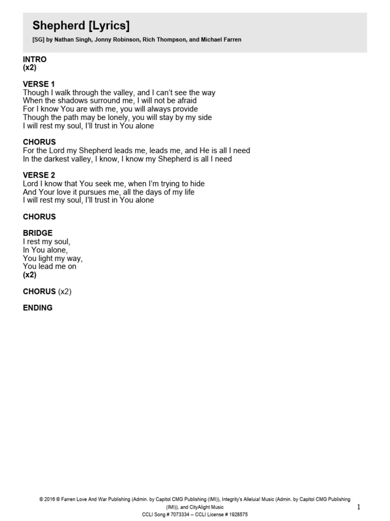 Shepherd Song Lyrics by CityAlight | PDF
