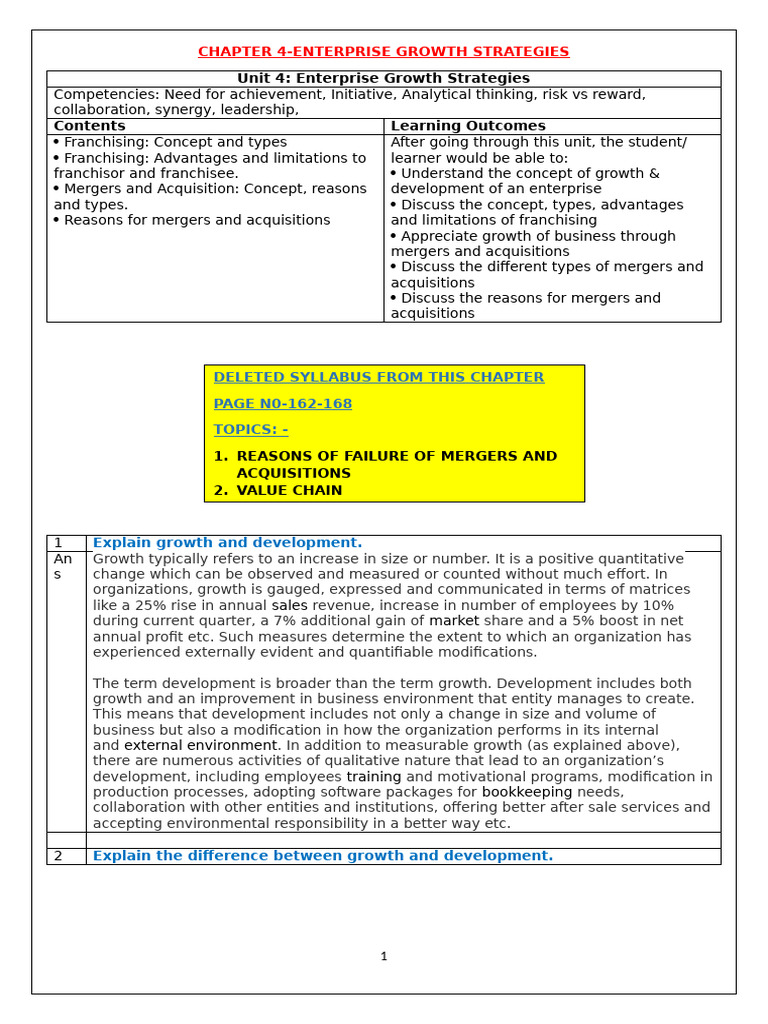 Enterprise Growth Strategies Overview | PDF | Franchising | Mergers And ...