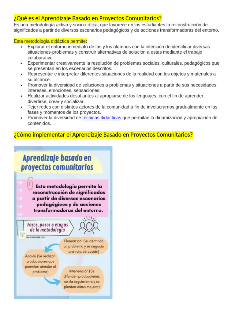 Aprendizaje Basado en Proyectos Comunitarios | PDF | Aprendizaje en ...