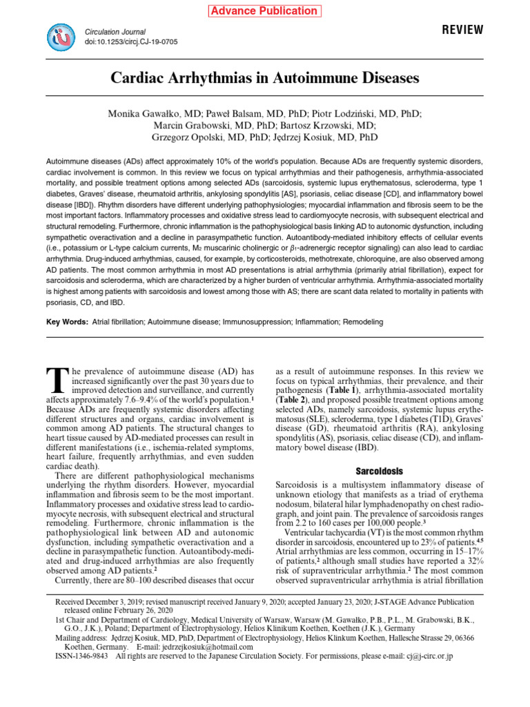 Cardiac Arrhythmias in Autoimmune Diseases (2020) | PDF | Heart ...