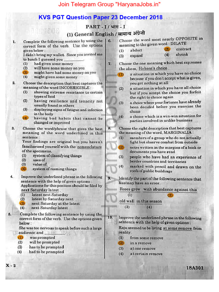 KVS PGT Question Paper December 2018 | PDF