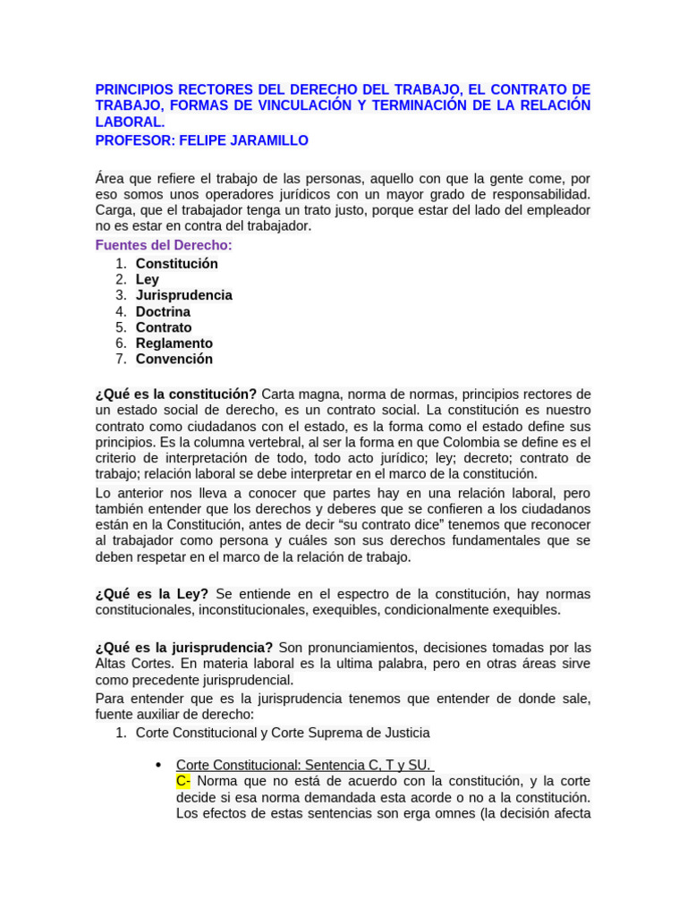 Principios del Derecho Laboral en Colombia | PDF | Derecho laboral ...