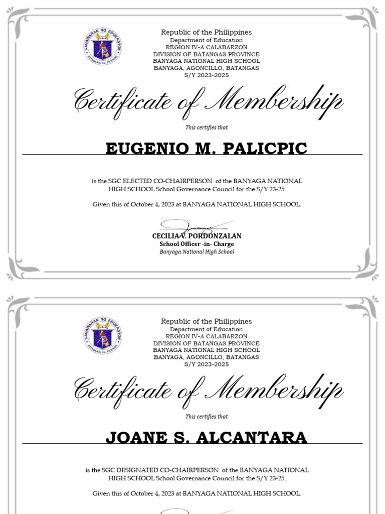 Banyaga National High School SGC Members | PDF | Public Administration ...