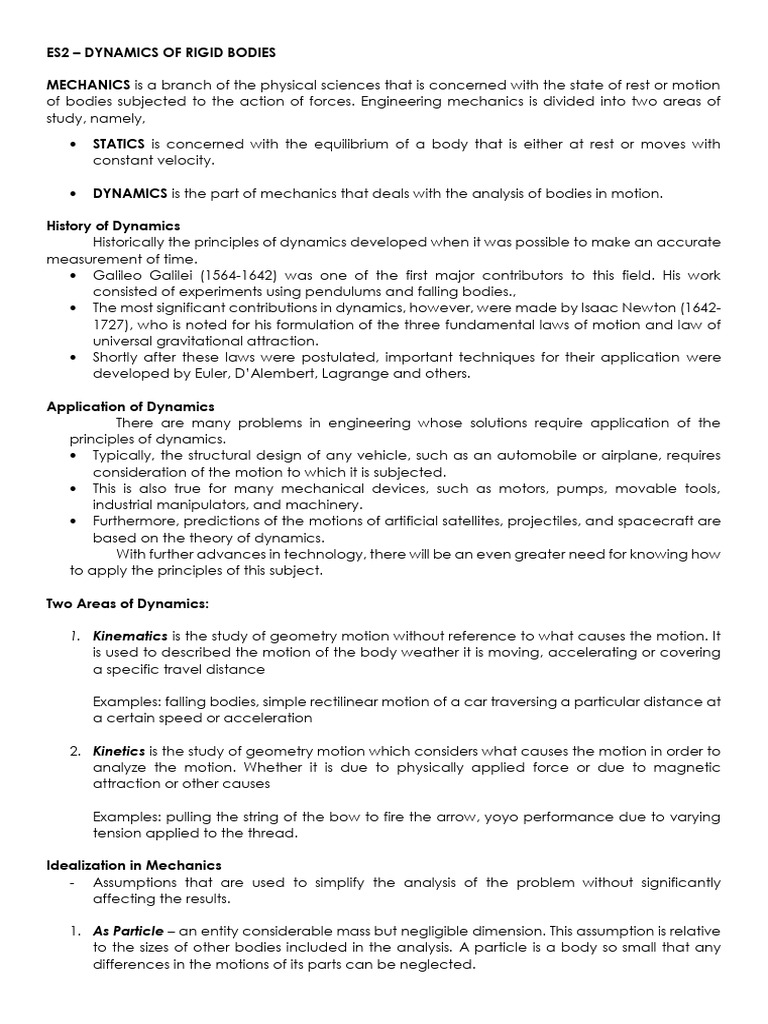 Dynamics Of Rigid Bodies Introduction Pdf Classical Mechanics