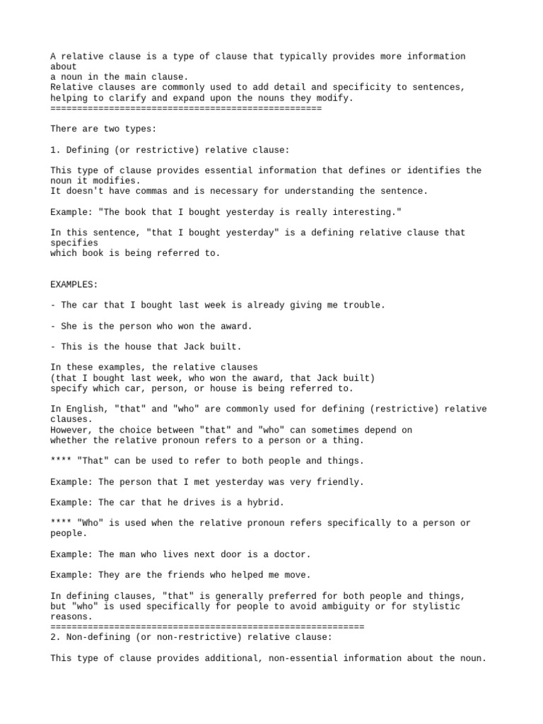 Understanding Relative Clauses in English | PDF | Clause | Sentence ...