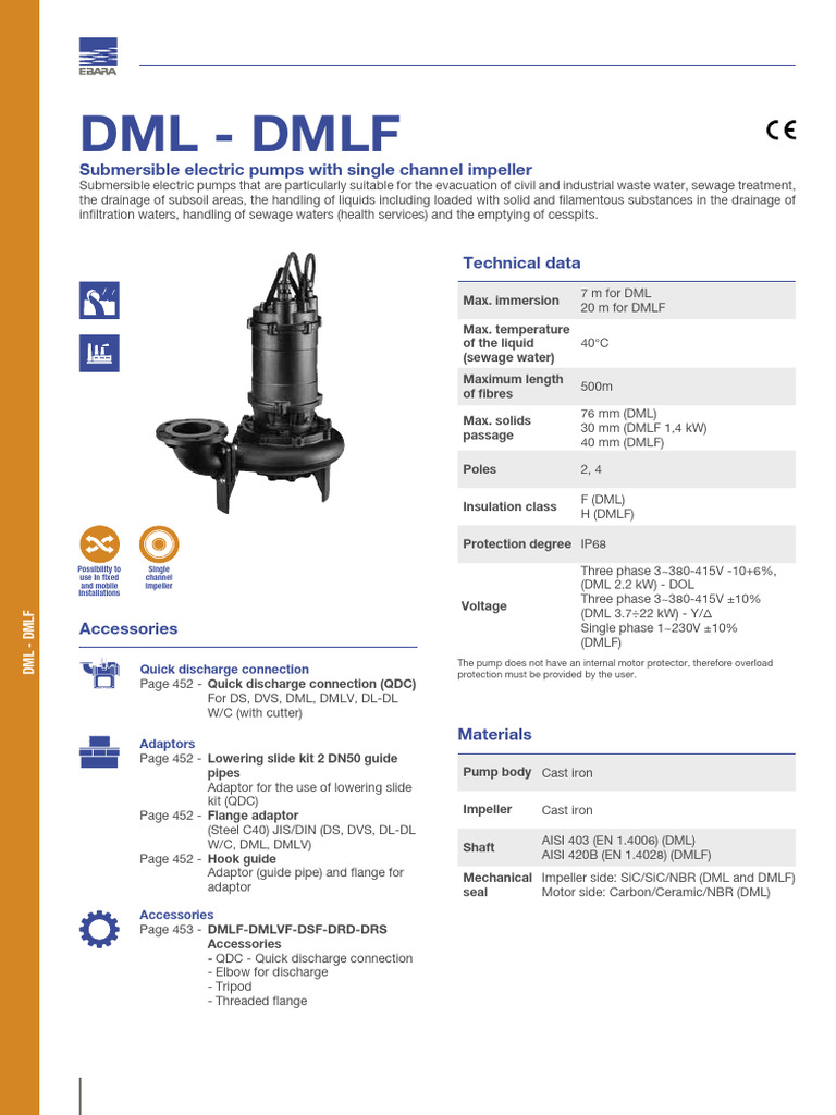 Submersible Sewage Pump Specifications | PDF | Pump | Electric Motor