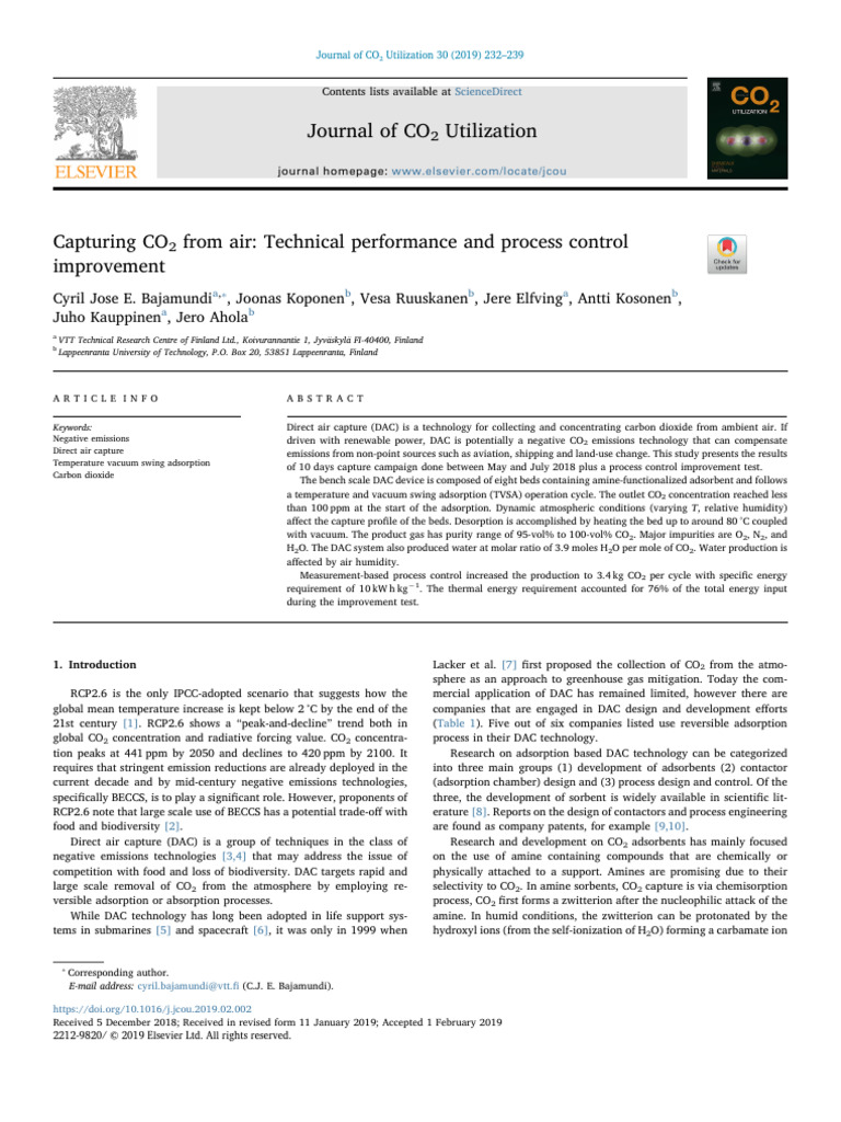Capturing CO2 from air Technical performance and process control ...