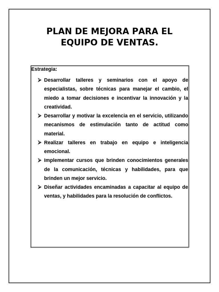 Plan de Mejora para Ventas Efectivas | PDF | Business | Conocimiento