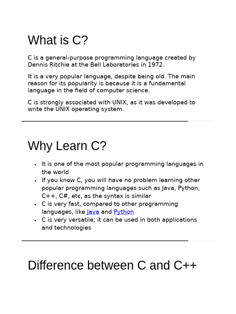Introduction to C Programming Language | PDF