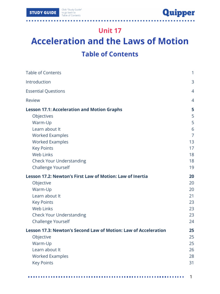 PS SHS Unit 17 Acceleration and Laws of Motion (Study Guide) | PDF ...