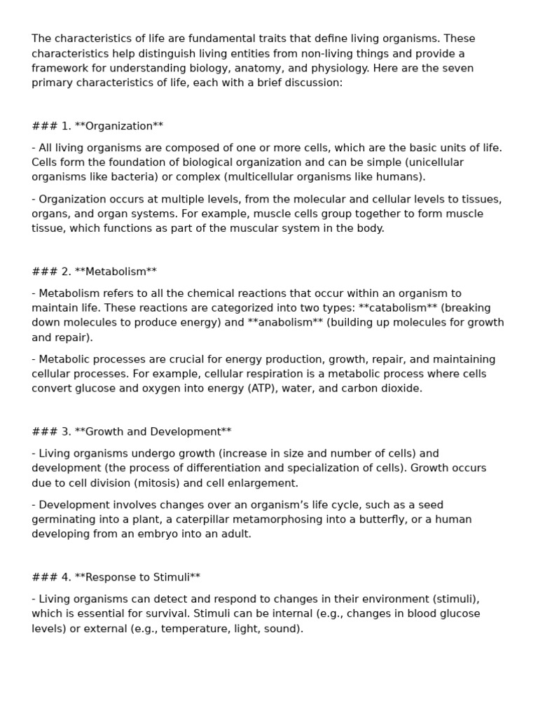 Characteristics of Life in Biology | PDF | Cell (Biology) | Metabolism