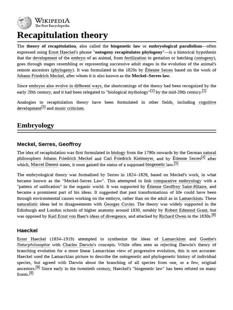 Recapitulation Theory in Evolution | PDF | Biological Concepts ...