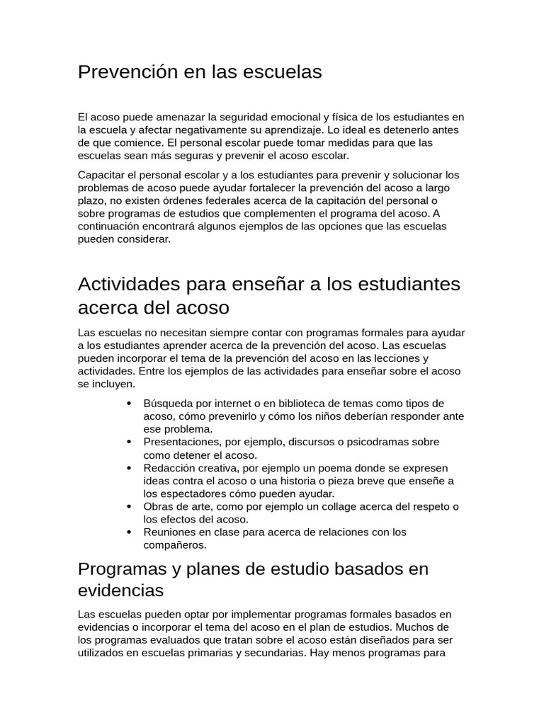 Prevención del acoso escolar en aulas | PDF | Escuelas | Plan de estudios