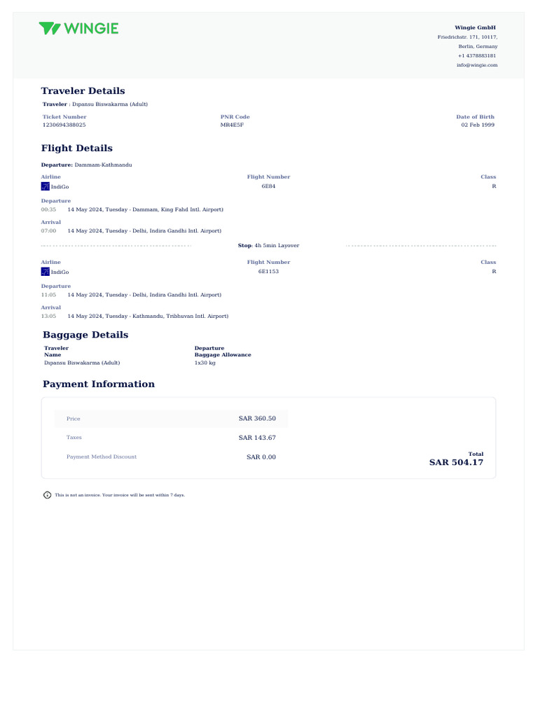 IndiGo Flight Booking Details | PDF | Airlines | Fee