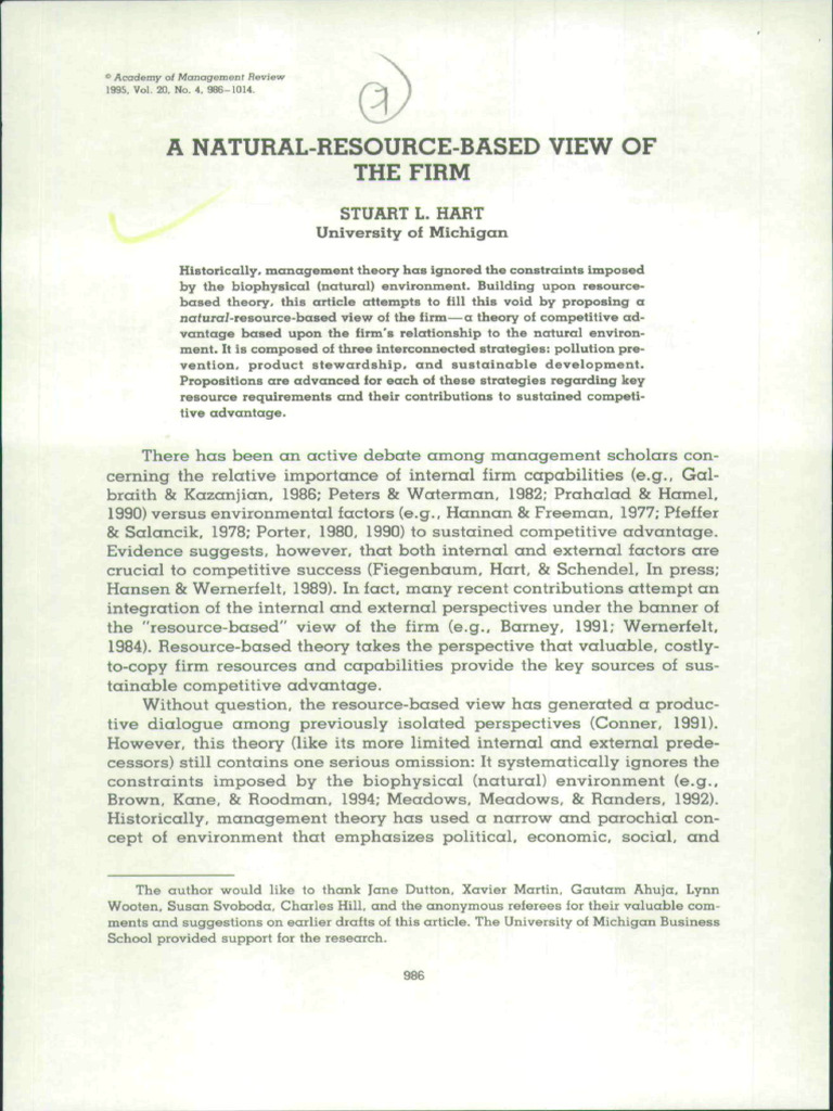 Hart 1995 | PDF | Sustainability | Competitive Advantage