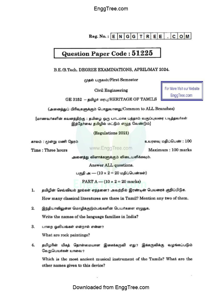 GE3152 Heritage of Tamils Apr May 2024 | PDF