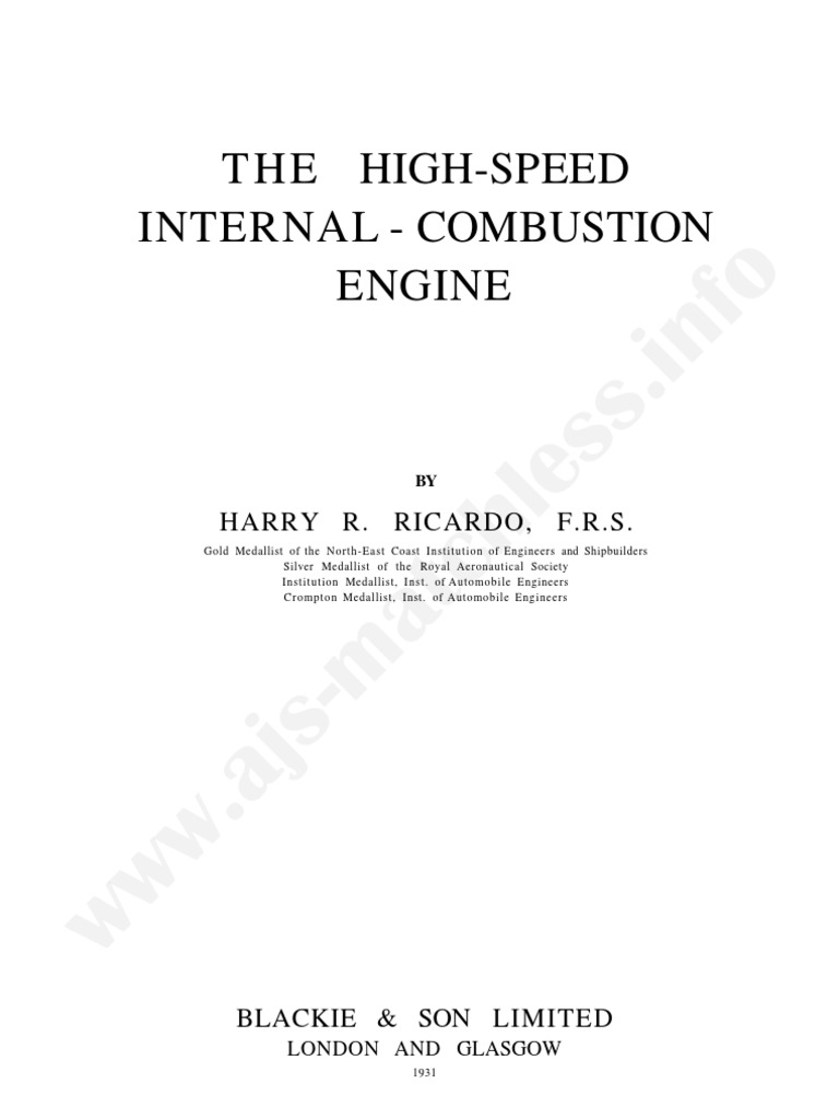 1931 The High Speed Internal Combustion Engine (Ricardo) | PDF ...
