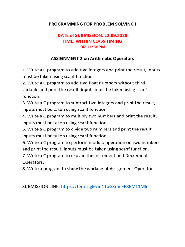 PROGRAMMING PROBLEM Solving Assignment 2 Problems | PDF
