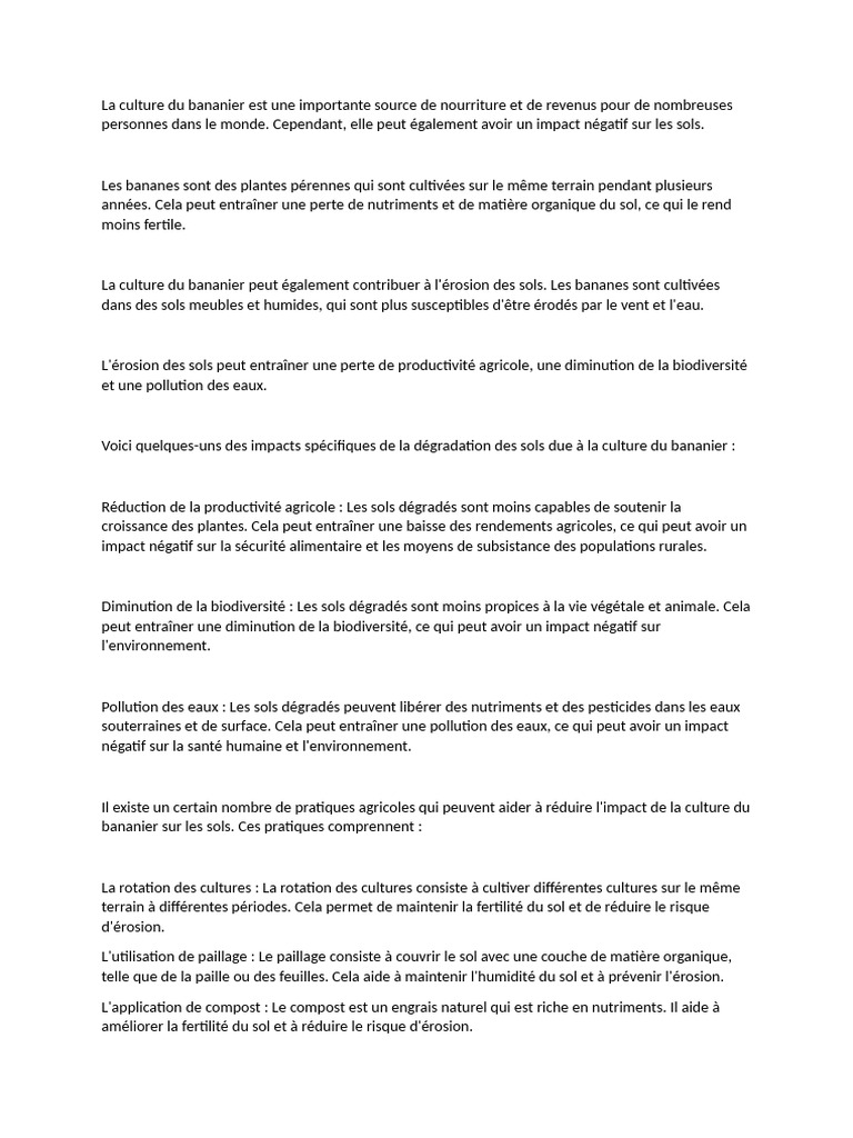 Impact de la culture du bananier sur les sols | PDF | Sol (pédologie ...