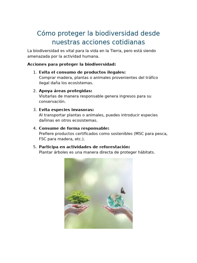 Acciones cotidianas para proteger la biodiversidad | PDF