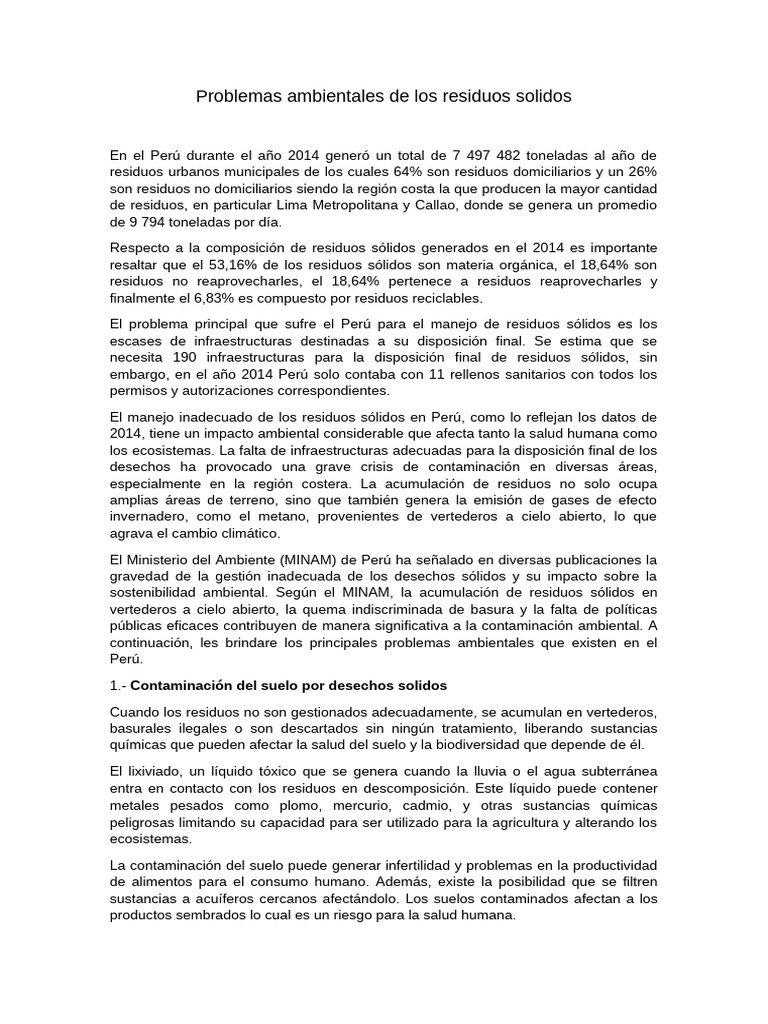 Problemas de residuos sólidos en Perú | PDF | Residuos | Vertedero
