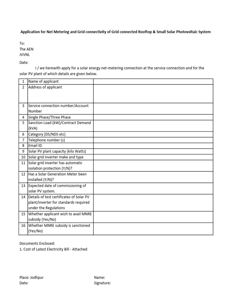 Solar Net Metering Application | PDF