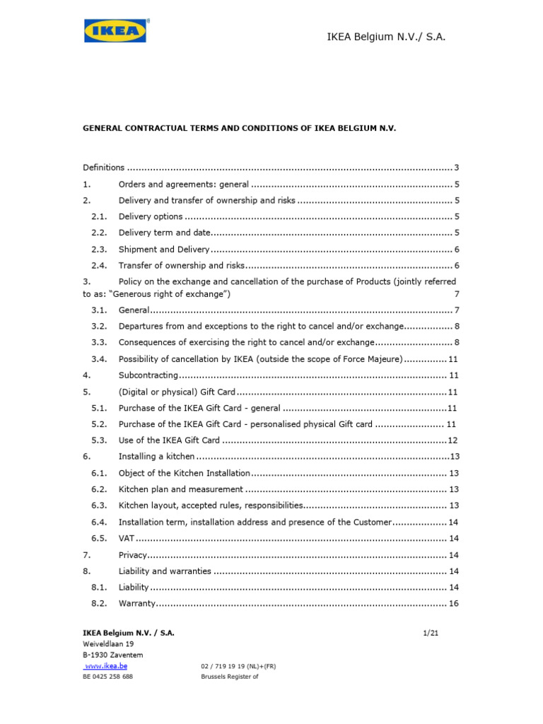 IKEA Belgium General Terms & Conditions | PDF | Receipt | Credit Card