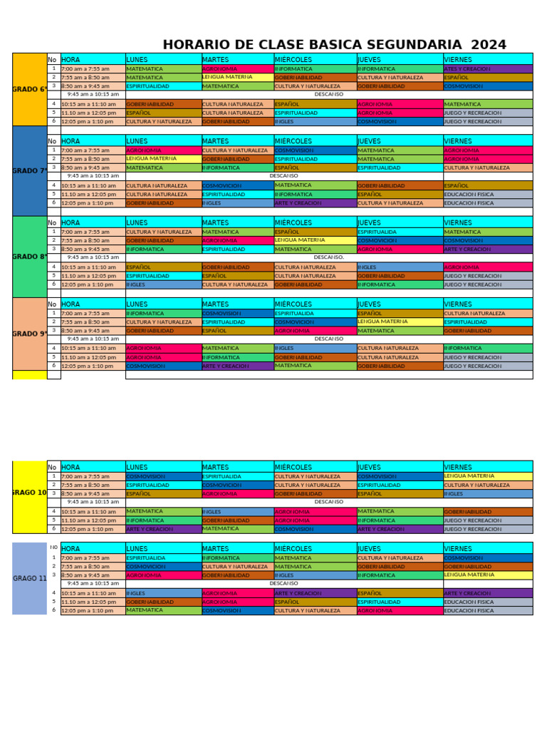 HORARIO DE CLASE BASICA SEGUNDARIA 2024-1 | PDF | Idiomas del Reino Unido