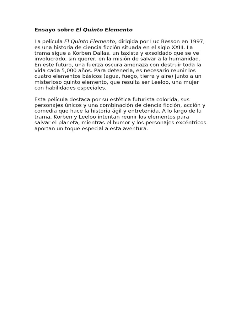 Ensayo Del Quinto Elemento | PDF