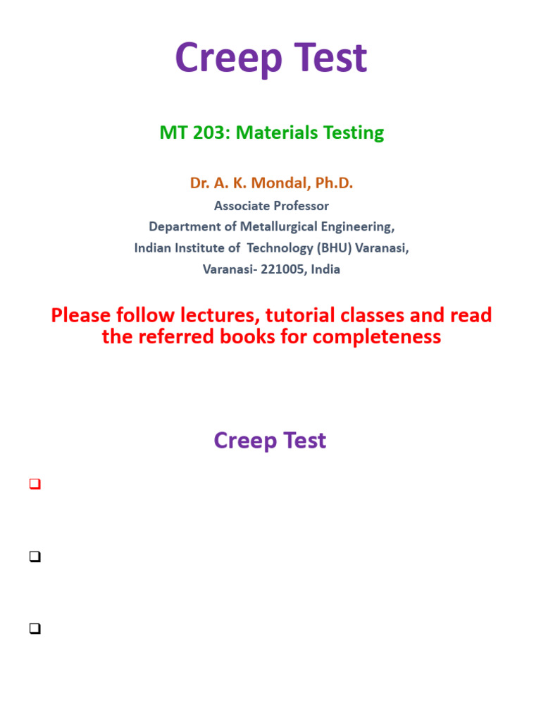 Creep and Stress Rupture Testing Overview | PDF | Creep (Deformation ...