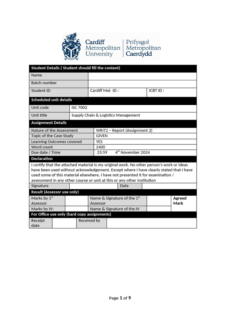 ISC 7002 Supply Chain and Logistics Management Assignment 2 | PDF ...