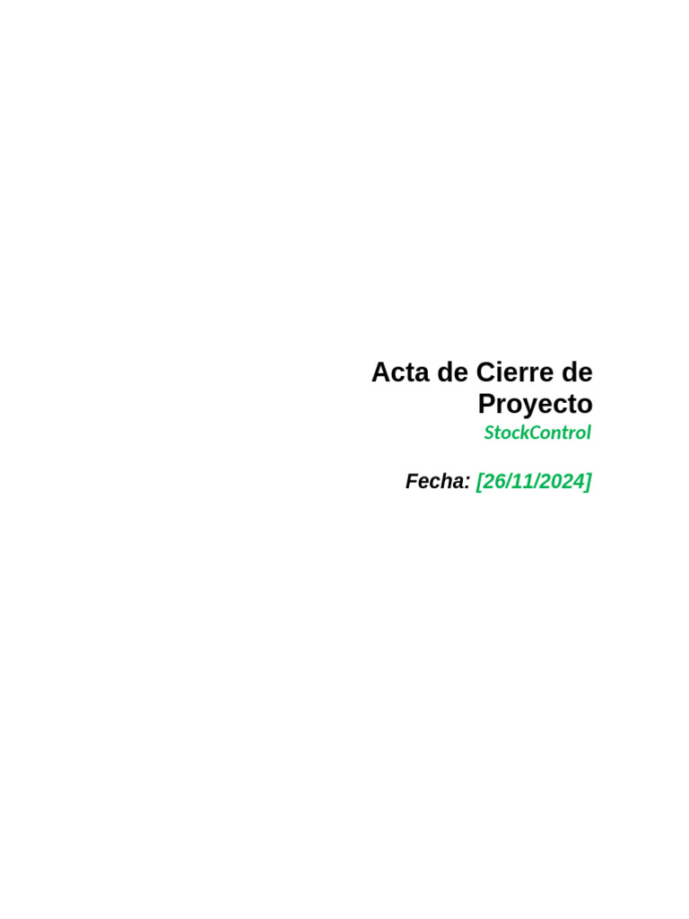 Acta de Cierre del Proyecto StockControl | PDF