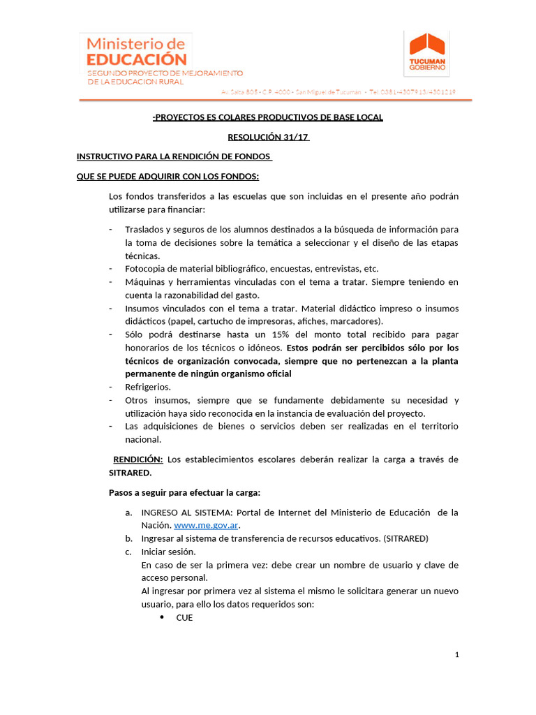 Instructivo para Rendición de Fondos Educativos | PDF | Factura