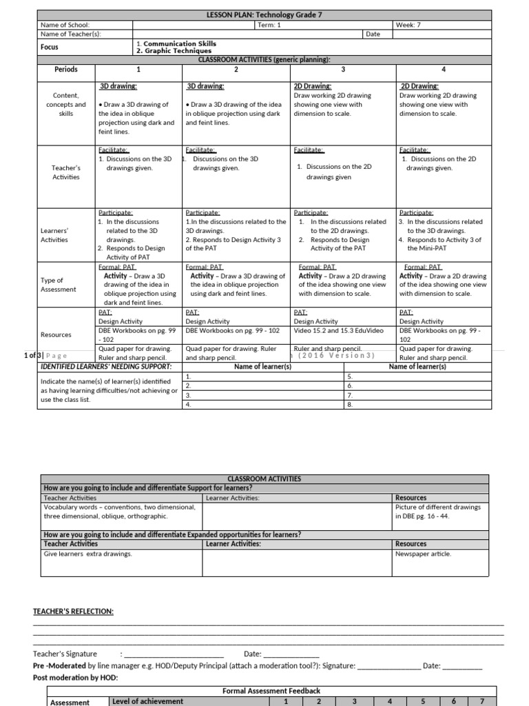 Grade 7 Technology Drawing Lesson Plan | PDF | Teachers | Drawing