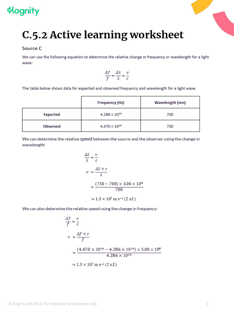 Physics C5.1.2 ACTIVITY Doppler (Source C) .96e5c1330038218918b6 | PDF
