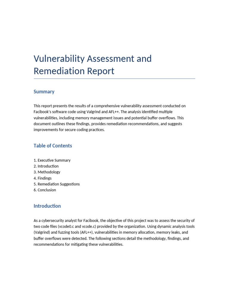 Vulnerability Assessment Report Facibook | PDF | Software Development ...