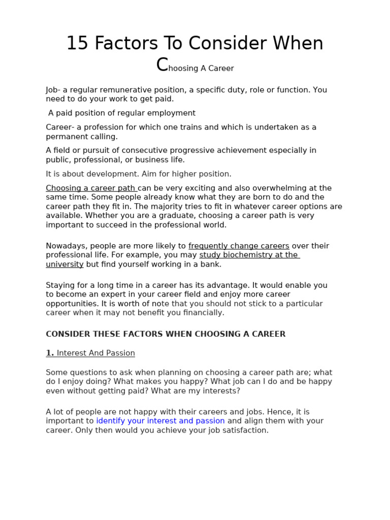 Key Factors for Choosing a Career | PDF | Labour Economics | Experience