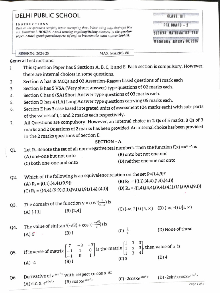 Dps Preboard 2 Math | PDF | Matrix (Mathematics) | Equations