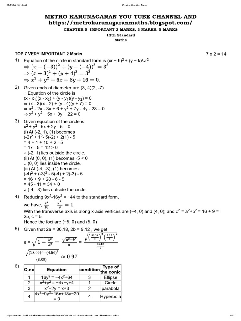 12 Chap5-Key 2,3,5 Imp Ques | PDF | Ellipse | Euclid